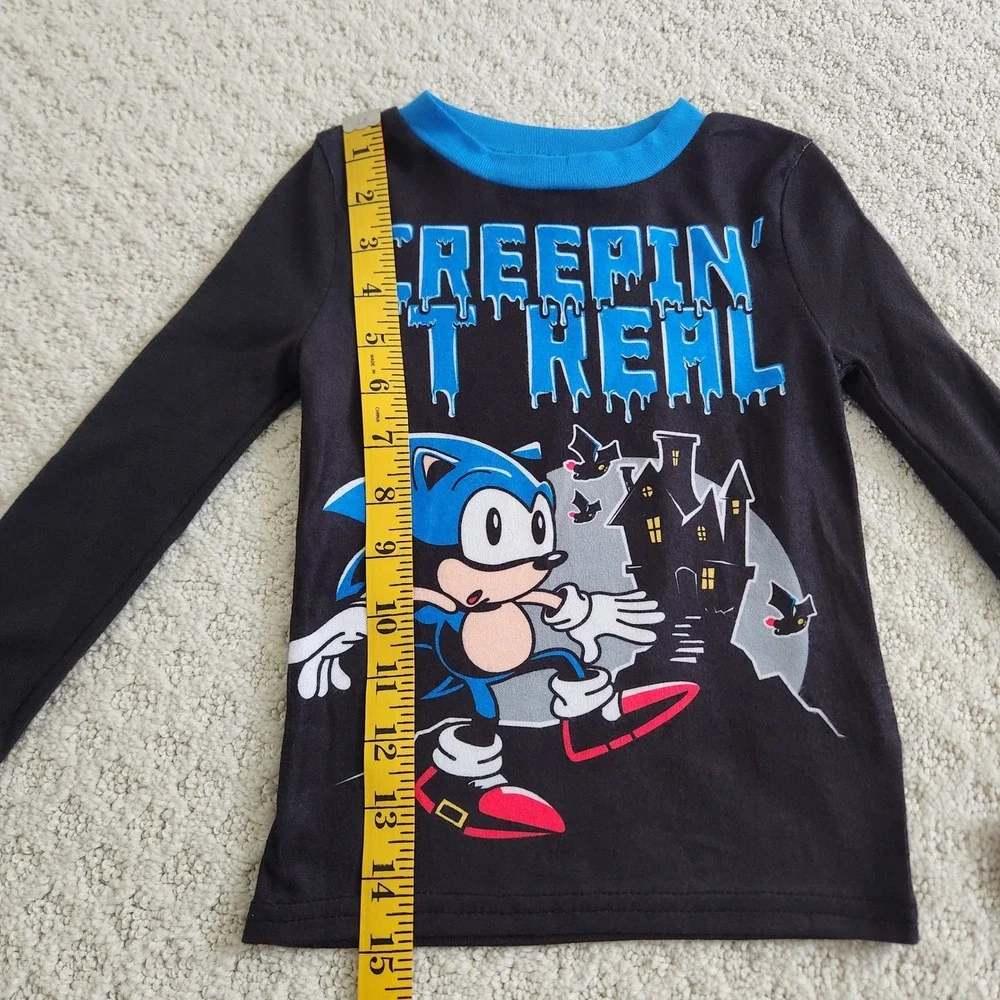 Kids Sonic the Hedgehog Creepin It Real Long Sleeve Pajama Shirt Size 4 NWT‎